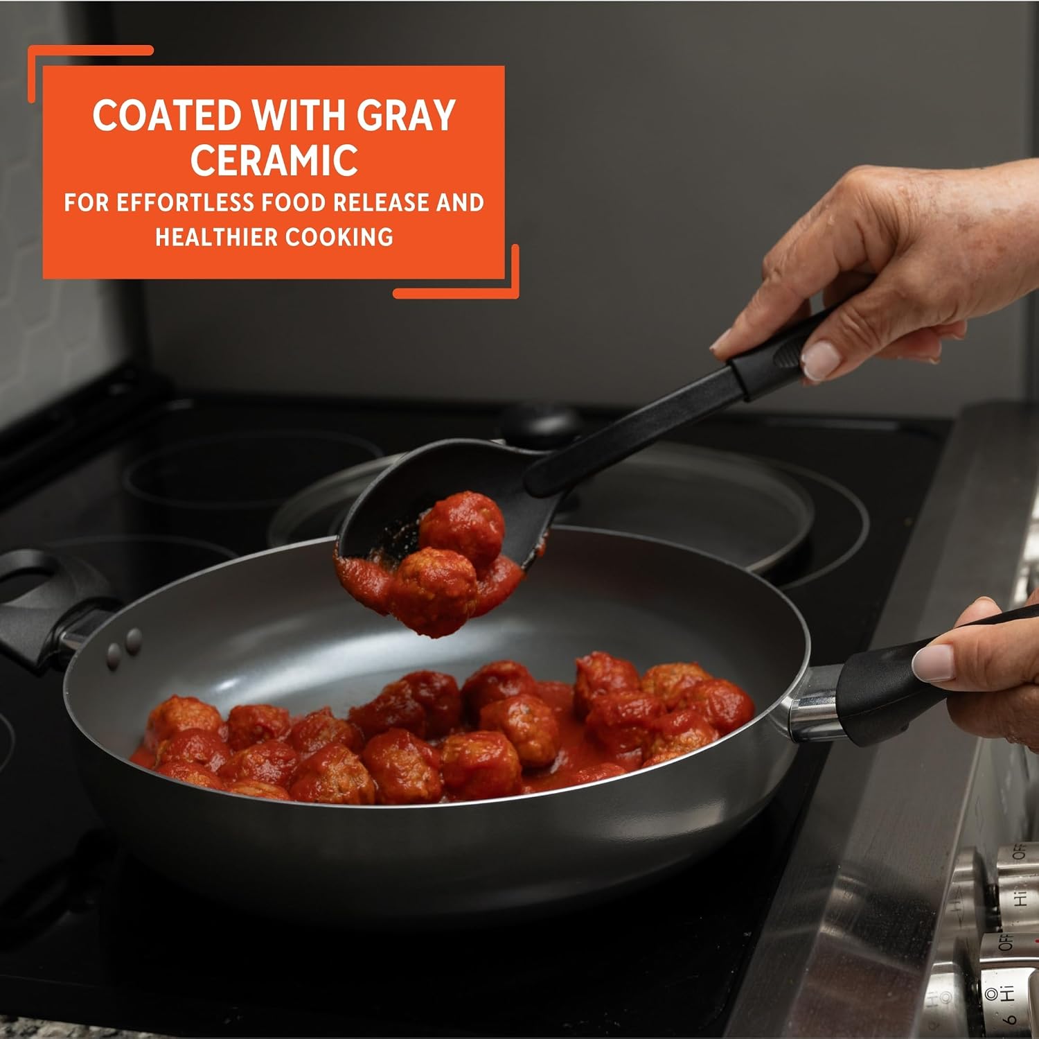 IMUSA 4 Quart Aluminum Ceramic Nonstick Stock Pot Cooker with Cool-Touch Handles and Helper Handle for Cooking Pasta Soups Stews Simmering Sauces Braising Meat Gray Finish