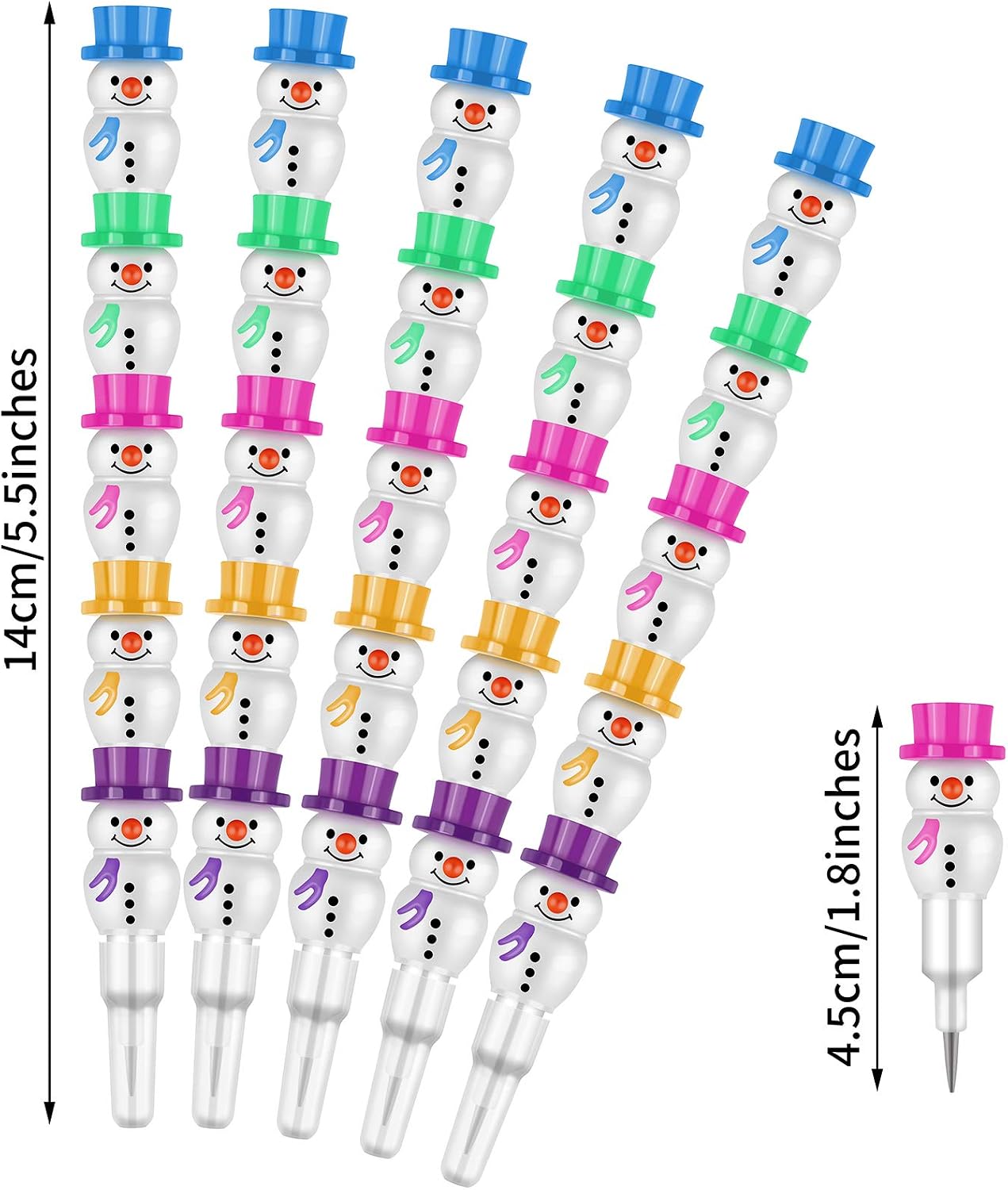 Aneco 36 Pieces Snowman Pencils Christmas Stackable Pencils Xmas Snowman Shape Plastic Pencil for Christmas Party Favors Stationery Supplies
