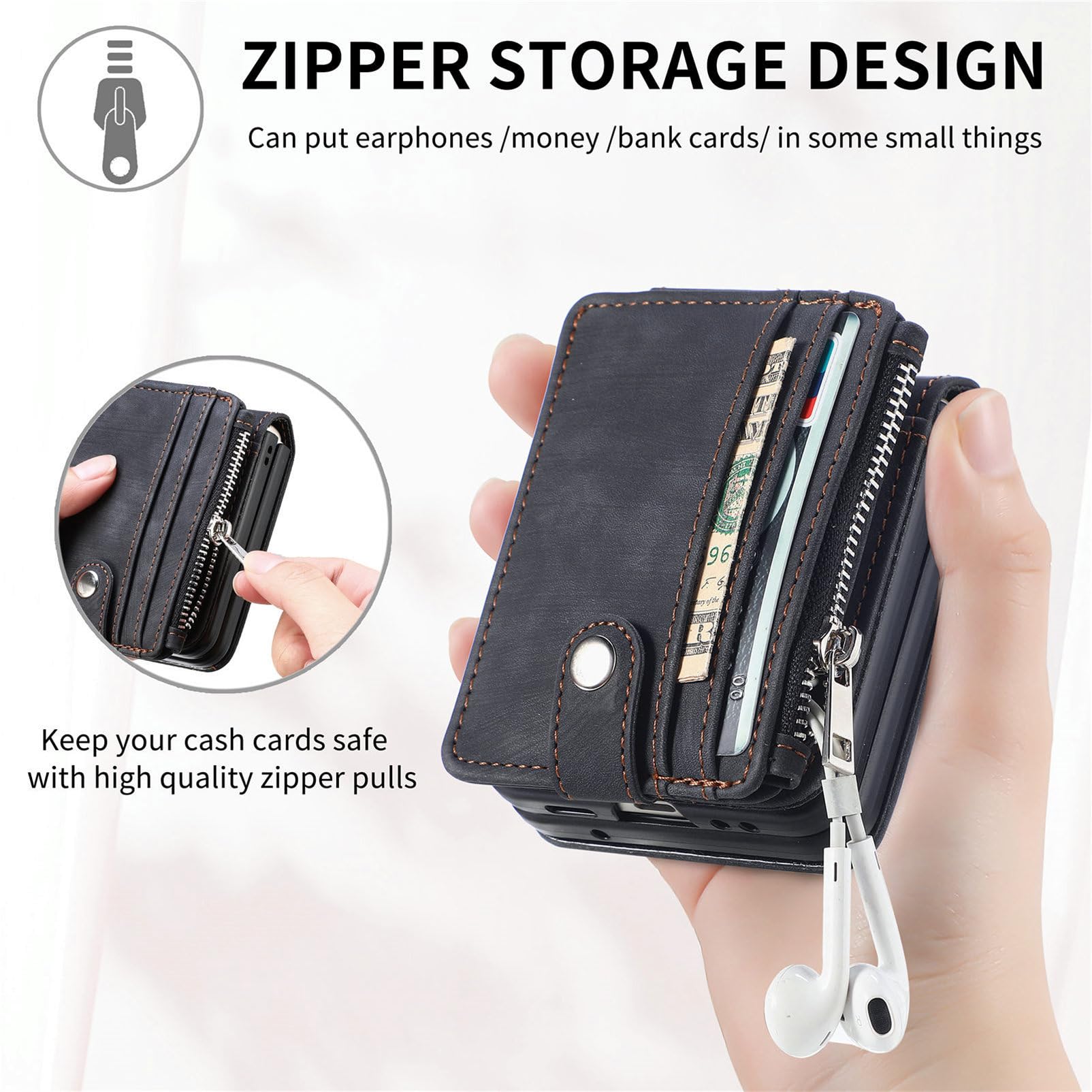 Skórzane etui do Samsung Galaxy Z Flip 8, odpinany zamek błyskawiczny