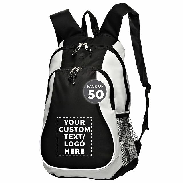 DISCOUNT PROMOS Custom Large Sports Backpacks Set of 50 Personalized Bulk Pack - Bring Everywhere You Go Perfect