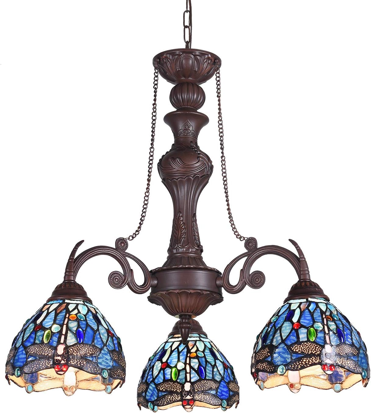 Capulina Tiffany Chandeliers 3-Light x7"Wide Stained Glass Antique Style Pendant Light for Dining Room Foyer Kitchen Island : Home & Kitchen