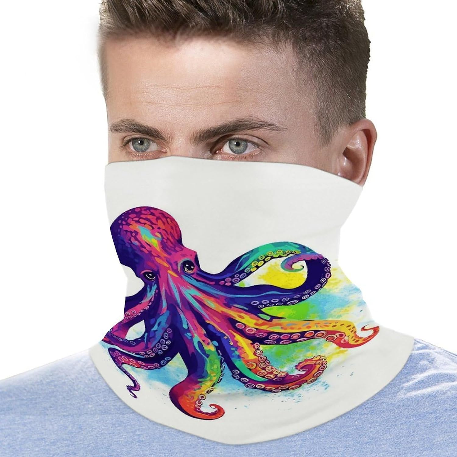 Colorful Octopus Neck Gaiter for Men Women Cooling Breathable Face Mask Scarf Windproof Hiking Bandana Soft Face Cover High-elastic Magic Scarf Headband for Cycling Running