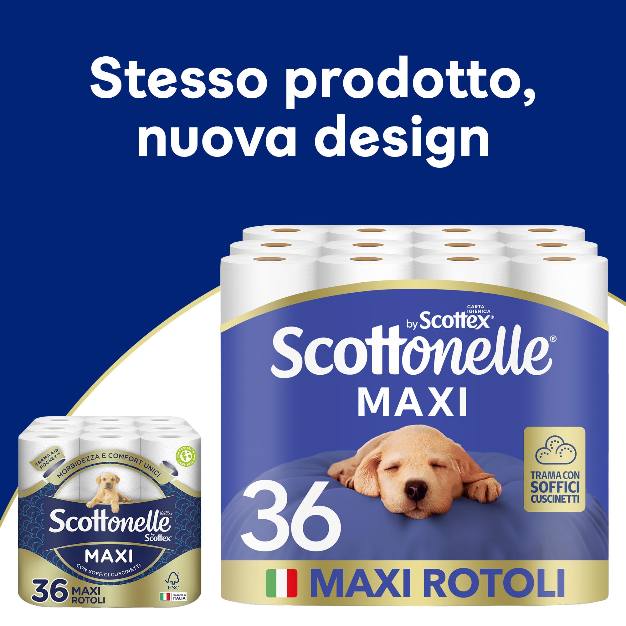 Scottonelle Carta Igienica, Morbida e Resistente, Dermatologicamente testata, 36 Rotoli Maxi