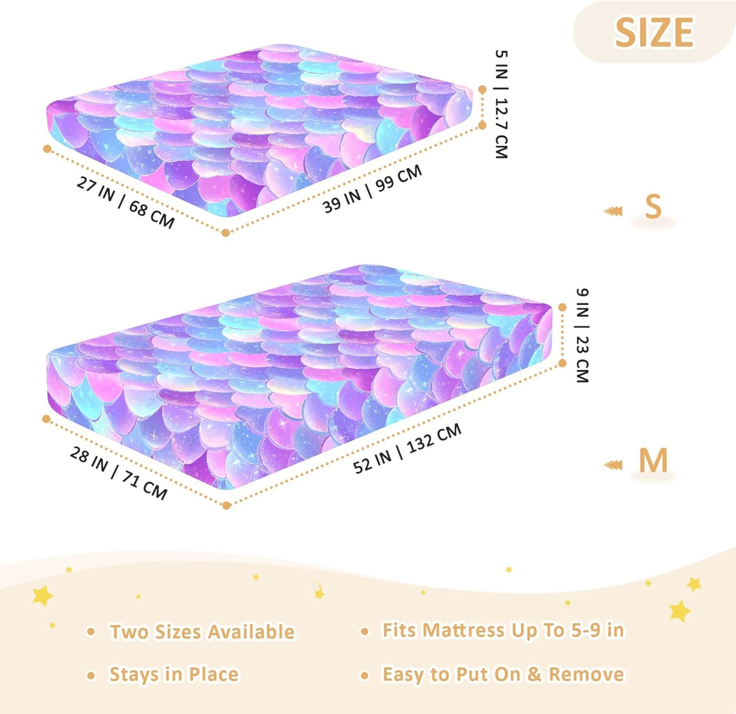 Mermaid Scale Galaxy Crib Sheets Soft Breathable Fitted Cotton Baby Crib Sheets Mattress Cover for Girl Boy, 52" x 28" x 9"