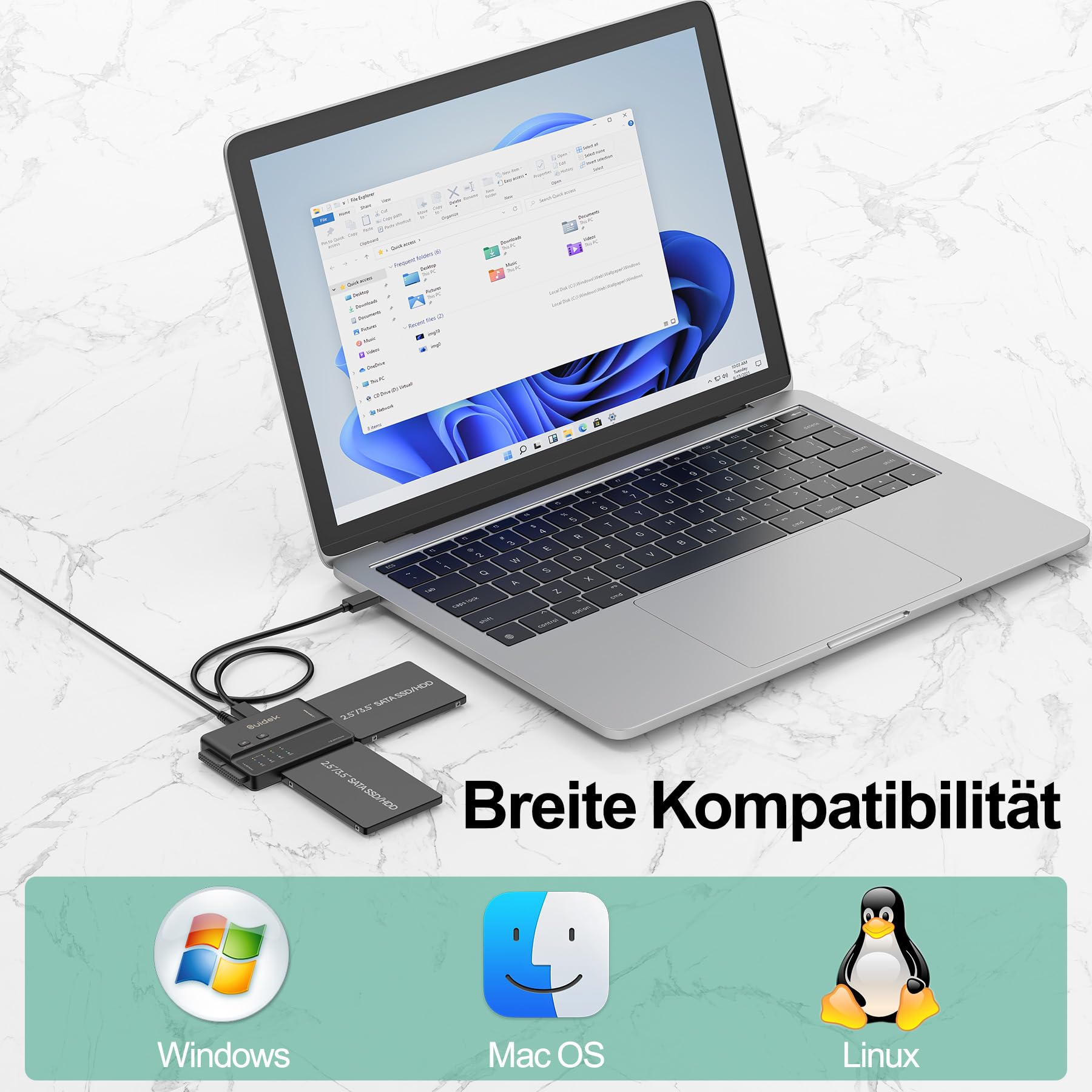 SUIDEK USB 3.0 auf IDE und SATA Adapter, Type-C Externer Festplattenleser Konverter mit 5 Gbps für 2,5"/3,5" SATA HDDs, SSDs und 3,5" IDE HDDs mit Offline Klonfunktion, Inklusive 12V/2A Netzteil