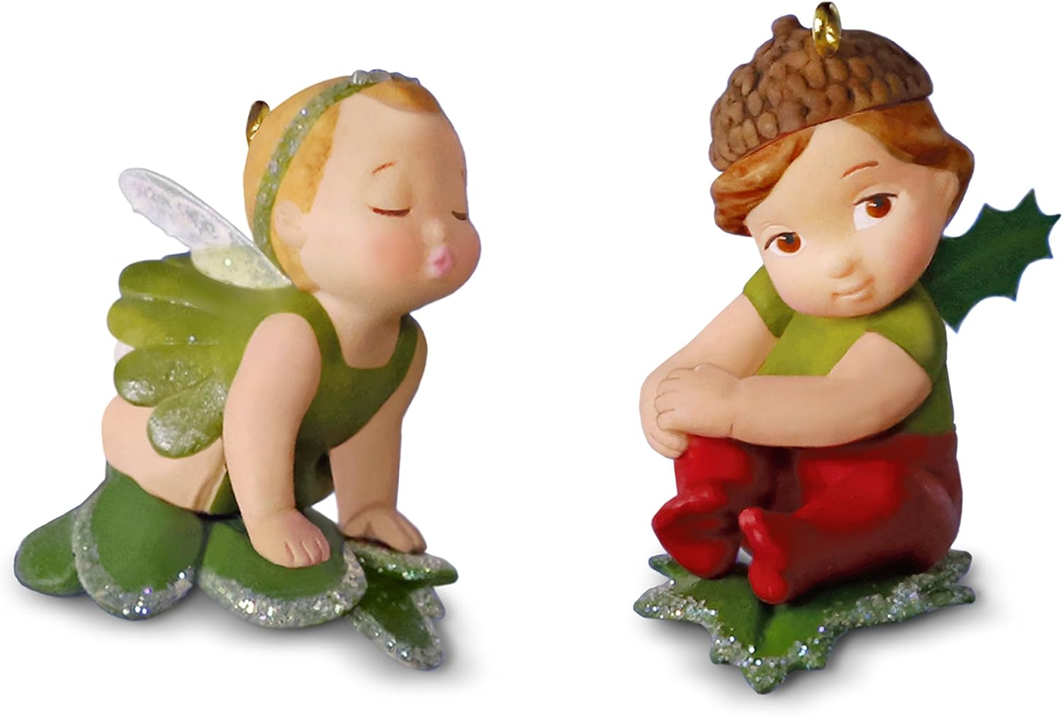 Hallmark Keepsake Christmas Ornaments 2018 Year Dated, Baby Fairy Messengers Mistletoe and Holly, Set of 2