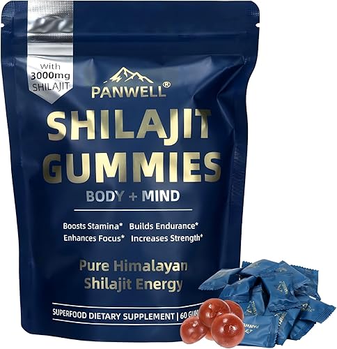 PANWELL Gomitas Shilajit con Ashwagandha, musgo y cúrcuma  Energía cero azúcar, equilibrio de cortisol, sueño, apoyo inmunológico y de salud general