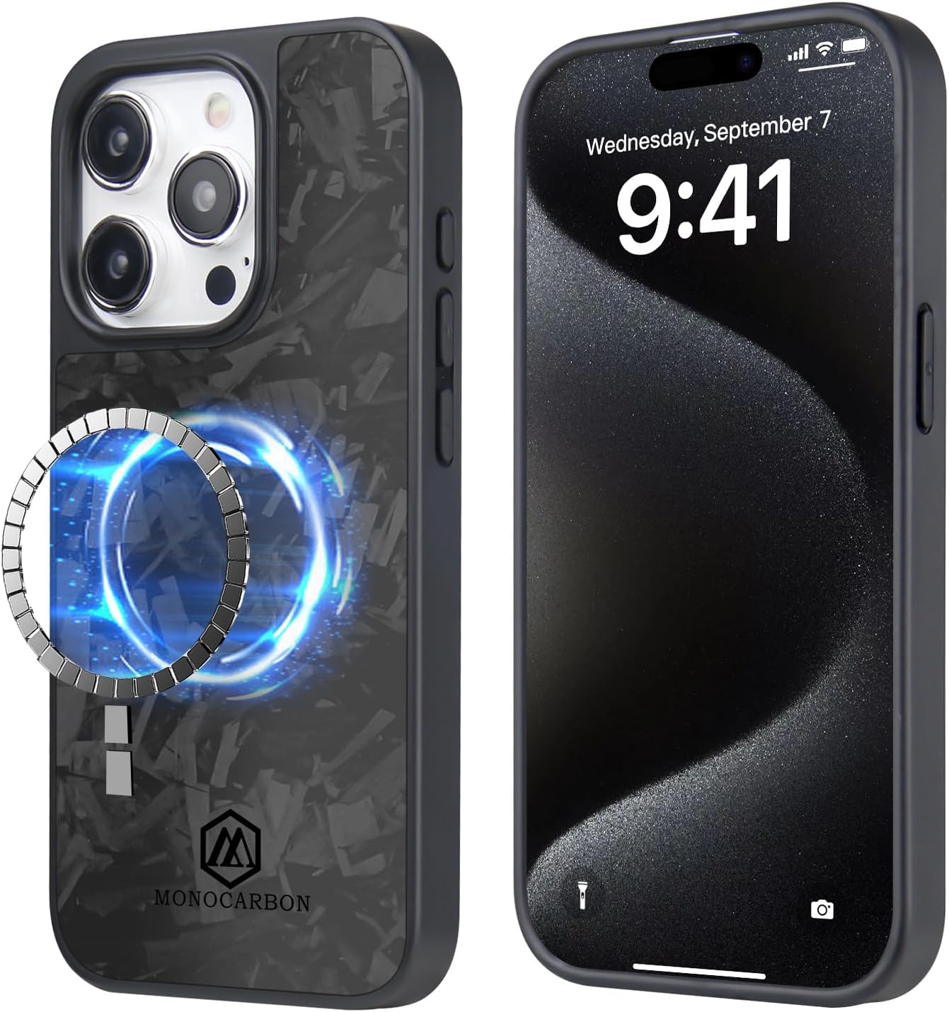 MONOCARBON Forged Real Carbon Fiber case for iPhone 15 Pro MAX cover [MagSafe Compatible] Military Grade - Matte Black