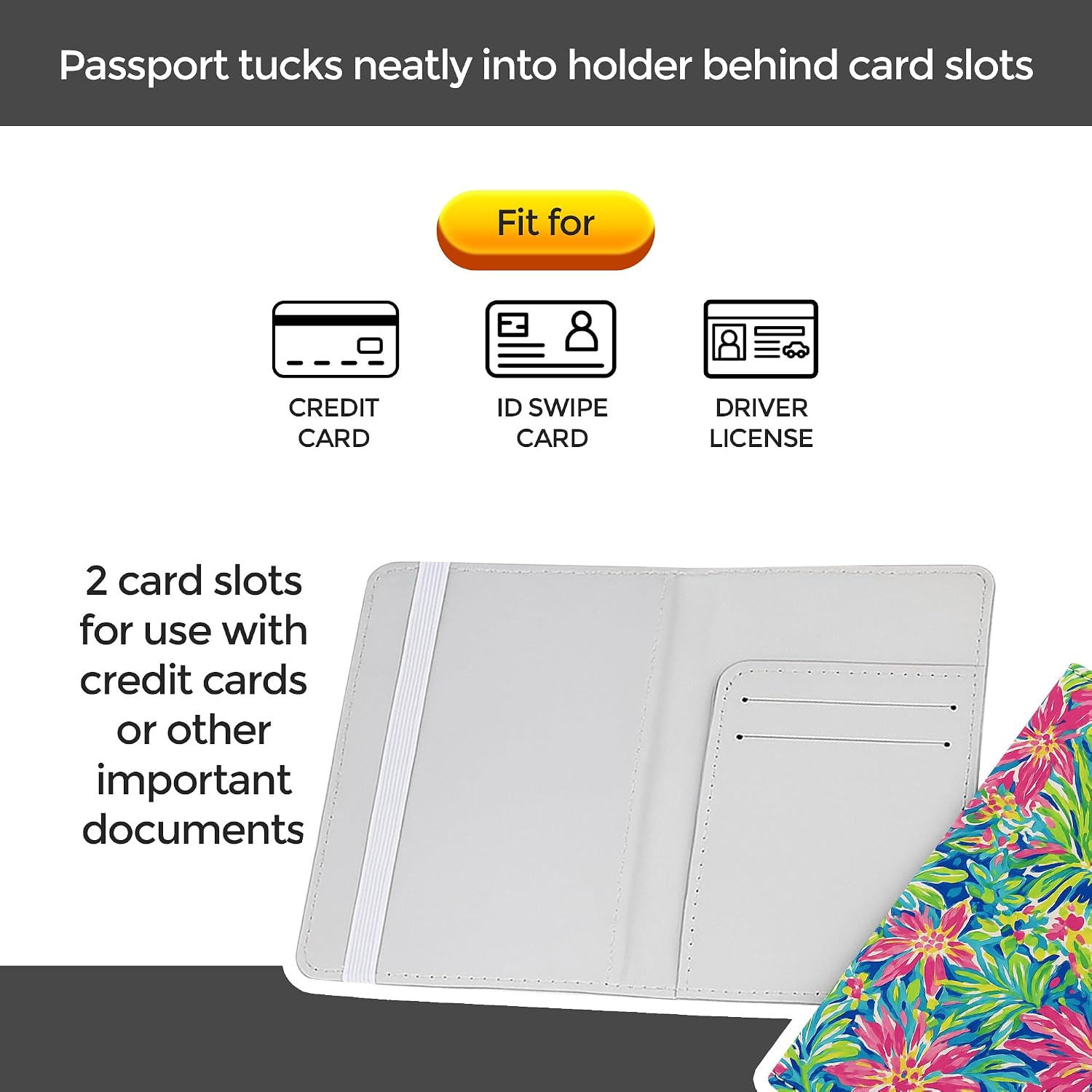 Jolitee Passport Holder Travel Wallet – Premium PU Vegan Leather, Compact & Waterproof Passport Case with Card Slots & Elastic Closure, Pink Floral