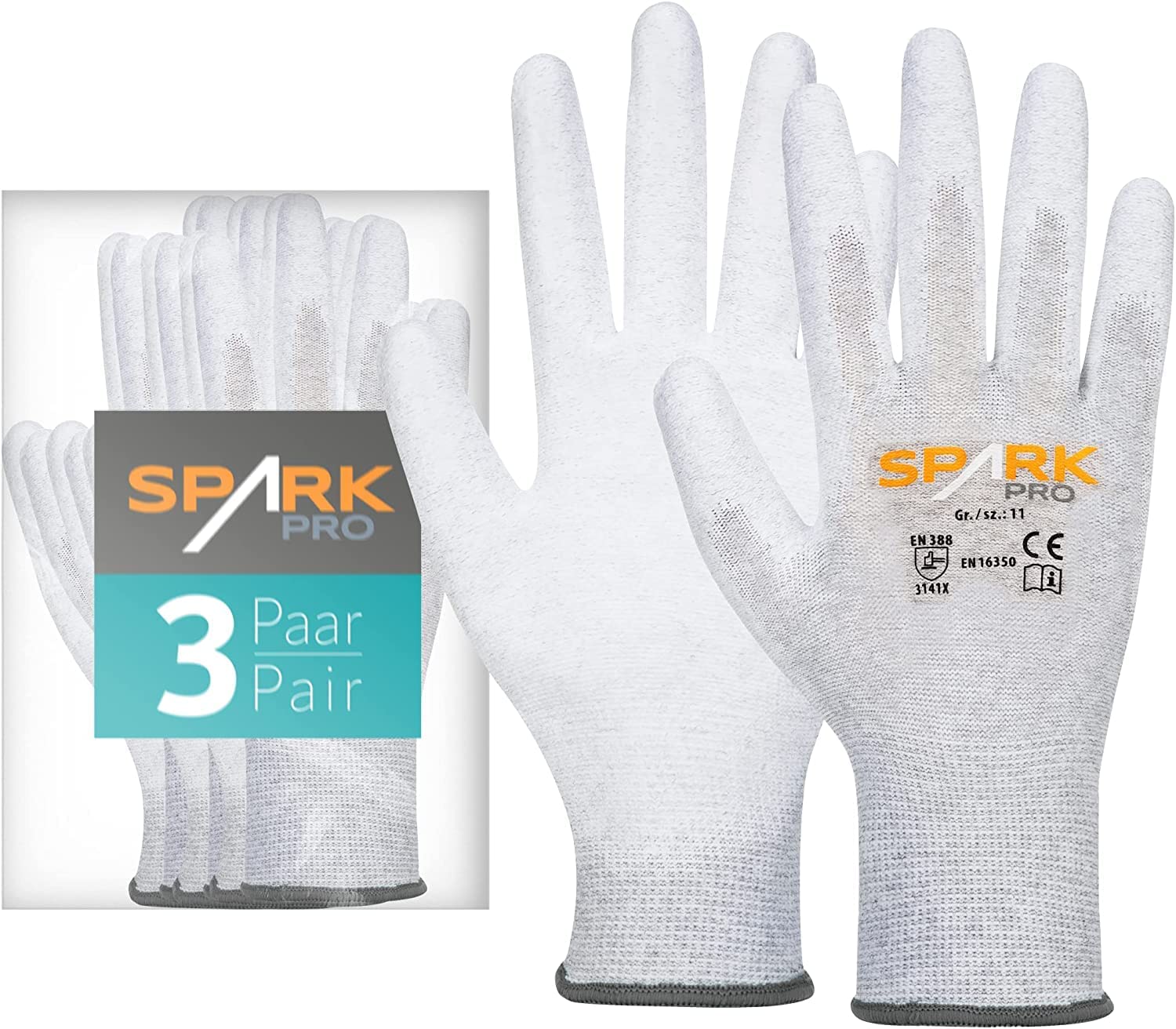 ACE Spark Pro Work glove - 3 works of anti-static protective work gloves - EN 388/16350-10/XL (Pack of 3)