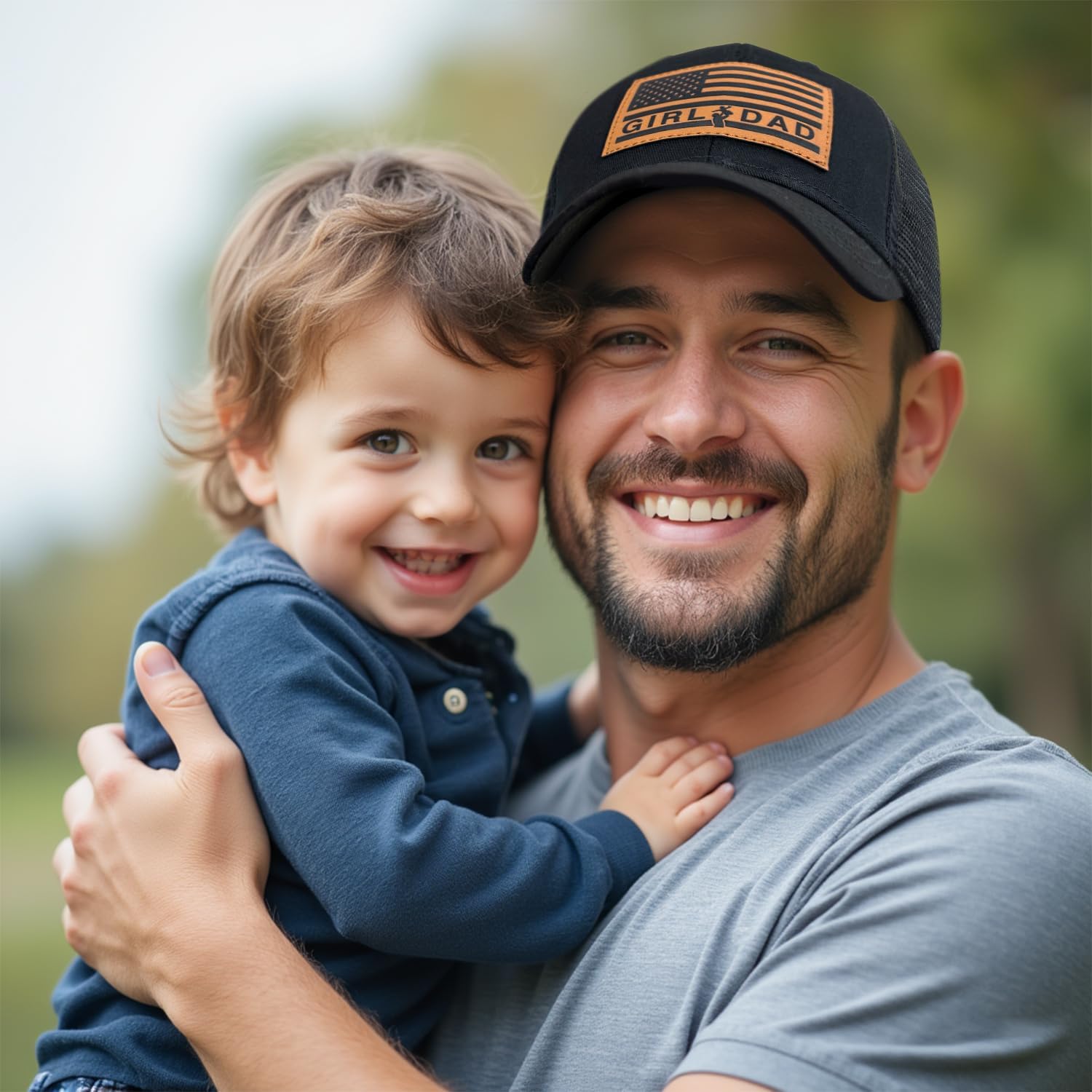 Girl Father Daddy Dad Leather Patch Hat Birthday for Dad Papa from Daughter Son Adjustable Trucker Hat