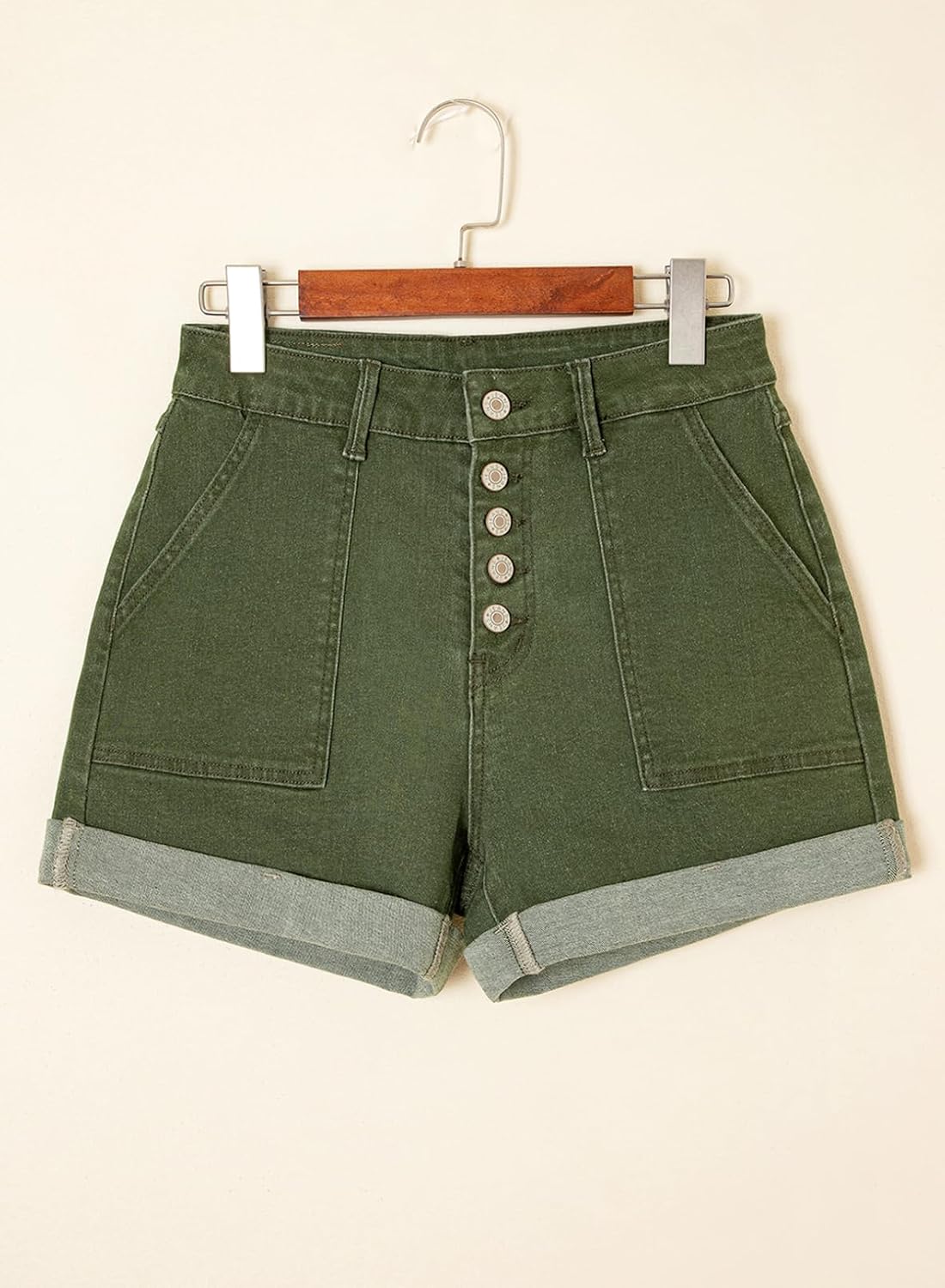 Sidefeel Womens Jean Shorts High Waisted Stretchy Buttoned Folded Hem Zimbaplatinum Denim Shorts