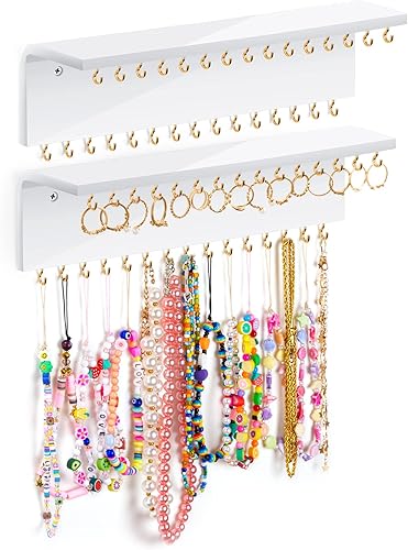 Jetec 2 piezas de acrílico colgante collar organizador montado en la pared con 60 ganchos, organizador de joyas soporte de exhibición para anillos,
