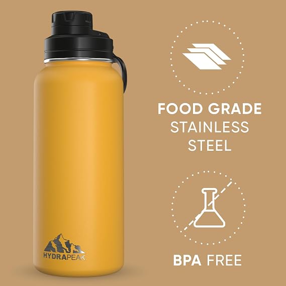 Hydrapeak Insulated Water Bottle with Chug Lid - Reusable Leak Proof Stainless Steel Water Bottles, Double Wall Vacuum Insulation | 24 Hours Cold and 12 Hours Hot