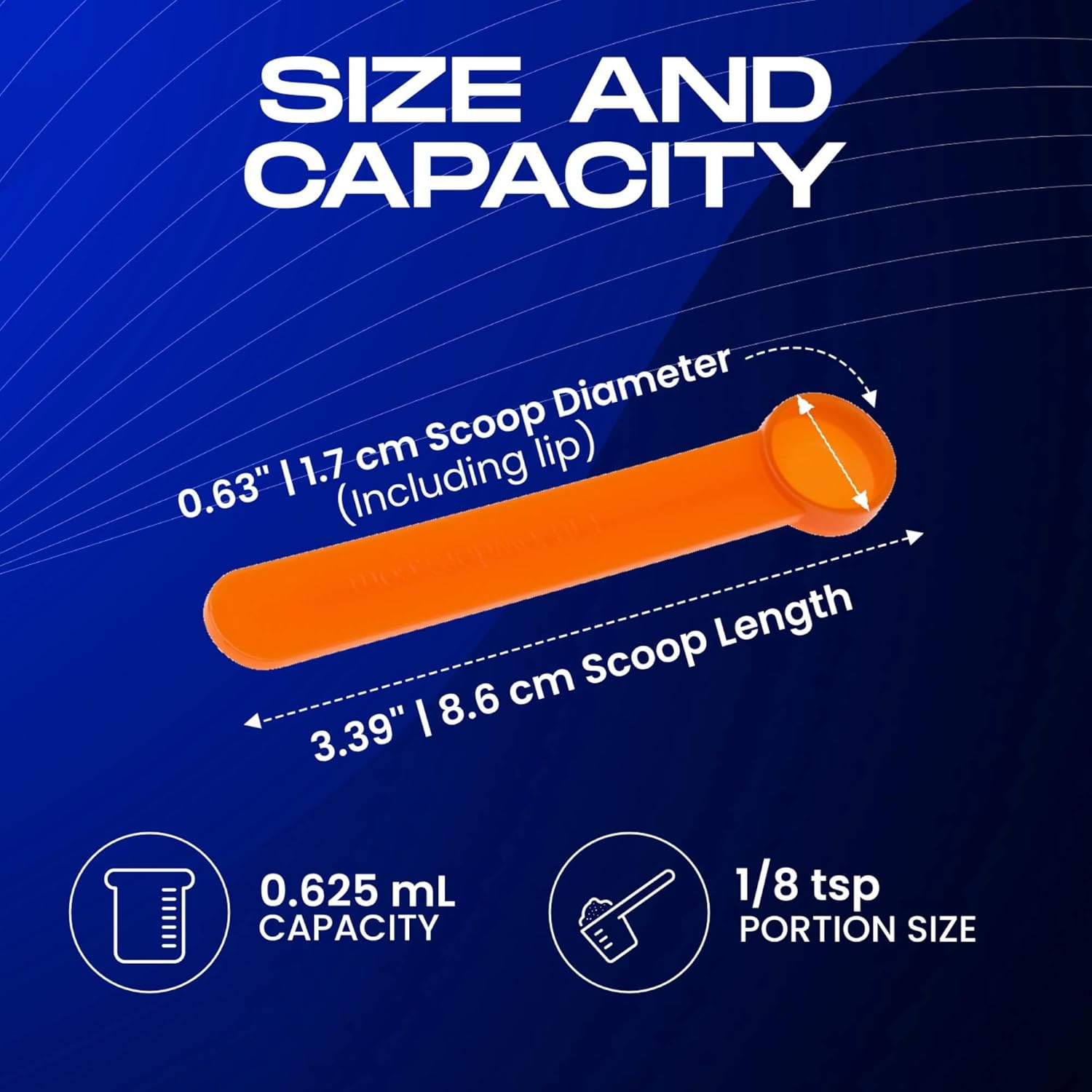 1/8 teaspoon scoop (1/8 teaspoon measuring spoon) plastic | FitPowders (500, Orange)
