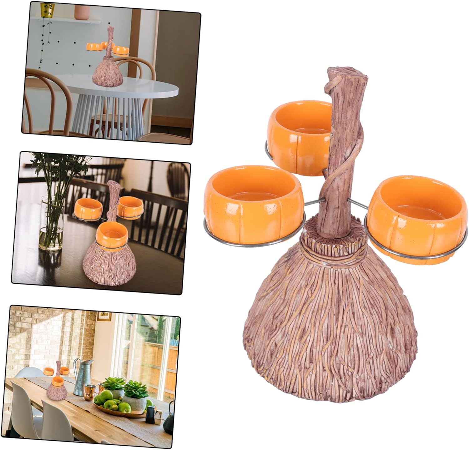 LABRIMP 1set Halloween Broomstick Snack Stand Pumpkin Bowl Holder for Party Supplies Creative Decor for Halloween Buffets and Events of Cup Snack Racks