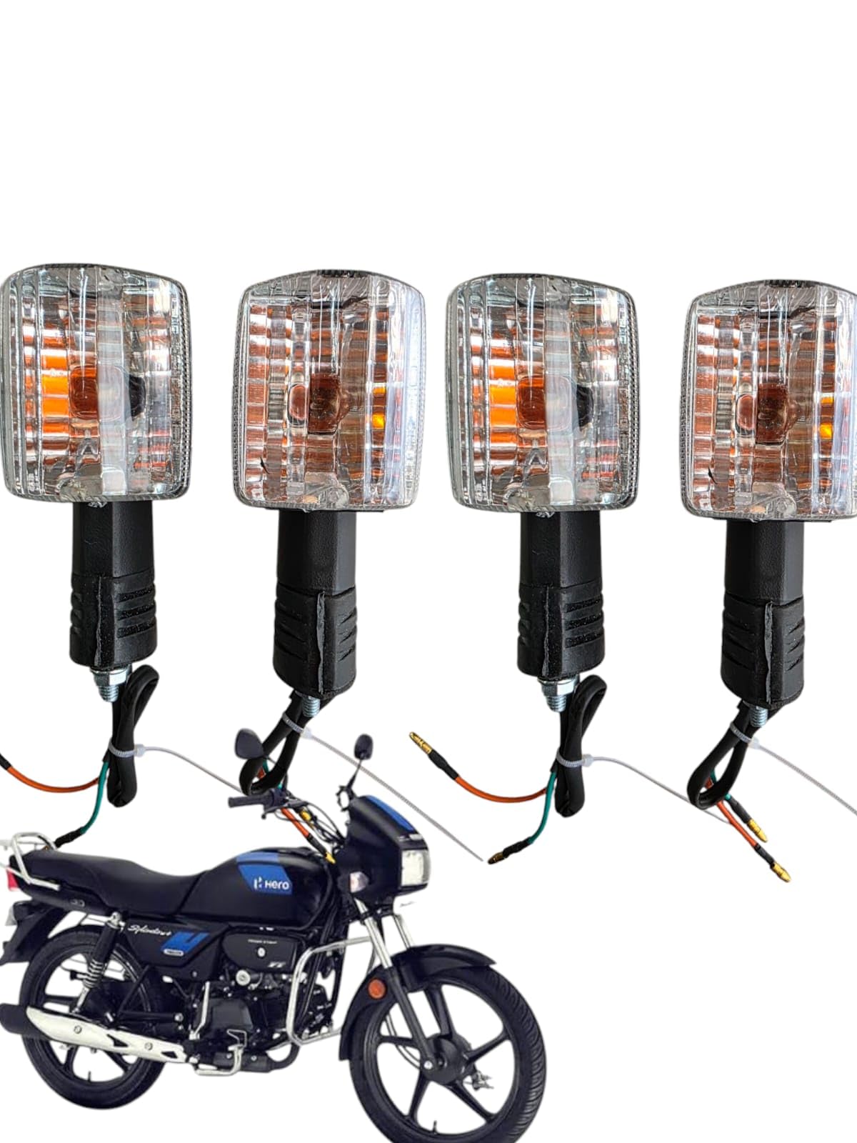 BIKEBLOOM Motorcycle Indicator Lights for Splendor Pro – Set of 4 | Durable Turn Signal Blinkers | Amber LED Indicators for Hero Splendor & Compatible Bikes-image-0