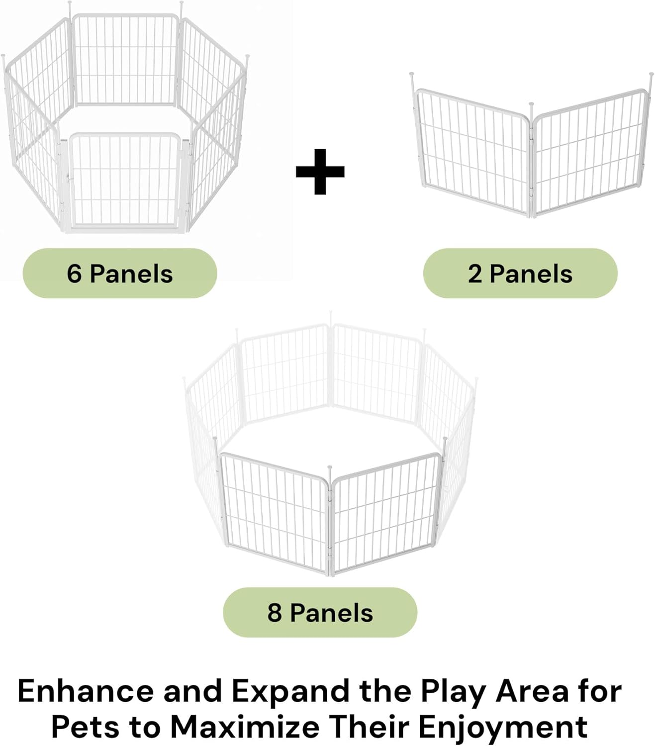 SunsGrove Dog Playpen Indoor, 24 Inch 2 Panels Puppy Play Pen for Indoors, Easy Setup Anti-Rust Pet Fence, White