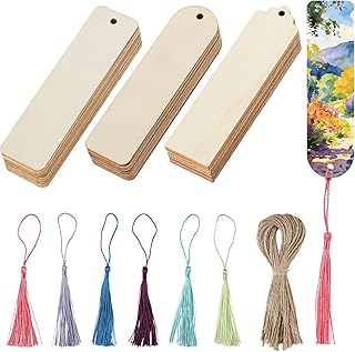 72 Stück lesezeichen basteln holz Blanko - Unfertiges Holzlesezeichens Set aus Holz mit bunte Quasten zum Basteln Beschriften für DIY Handwerk