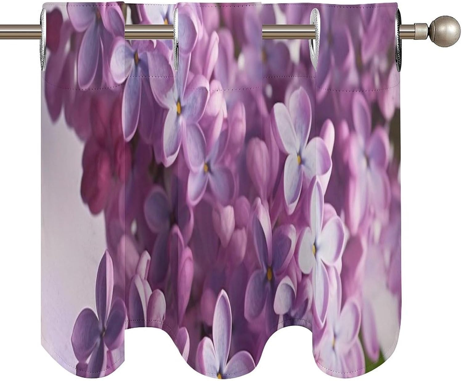 Lilac Flowers Valance for Windows, 2 Pack Kitchen Curtains Modern Home Decor, Soft Blackout Window Curtains for Living Room & Bedroom, 18 X 52 Inch