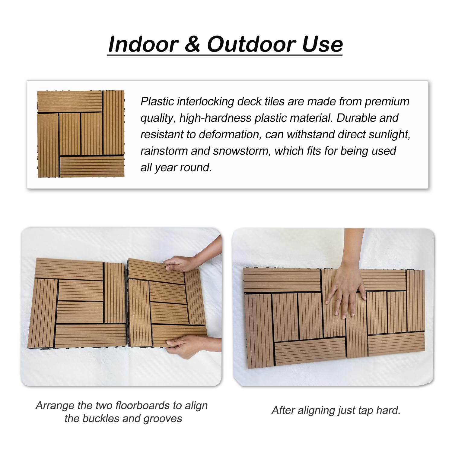 20PCS Composite Deck Tiles - Interlocking Deck Tiles with Water Resistance Design, DIY Outdoor Floor Tiles for Backyard, Balcony, Poolside, Indoor, Easy to Aseembly (Wood)