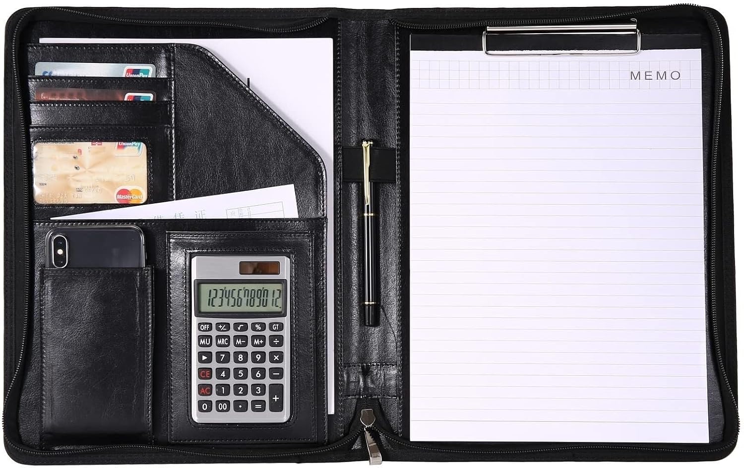 folders A4 Leather Folder with Zipper Zippered Portfolio image 3