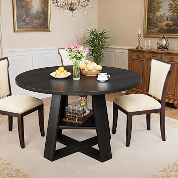 47 Inch Round Dining Table for 4, Circle Kitchen Tables with Wooden Pedestal Base, Round Kitchen Table for Dining Room, Kitchens, Living Room