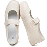 Uoidru Women's Mary Jane Canvas Shoes Fashion Sneakers with Touch Fastener Casual Slip on Shoes for Women(Beige,US8.5)