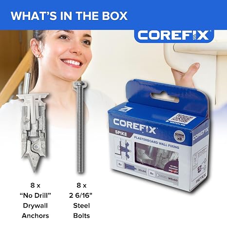 Corefix Spike Heavy Duty Plasterboard Fixings 8 Pack with M5x60mm Screws