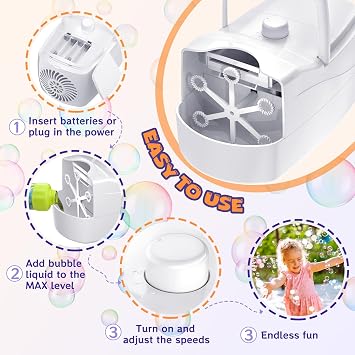 Bubble Machine for Kids, Bubble Blower for Parties and Weddings (White)