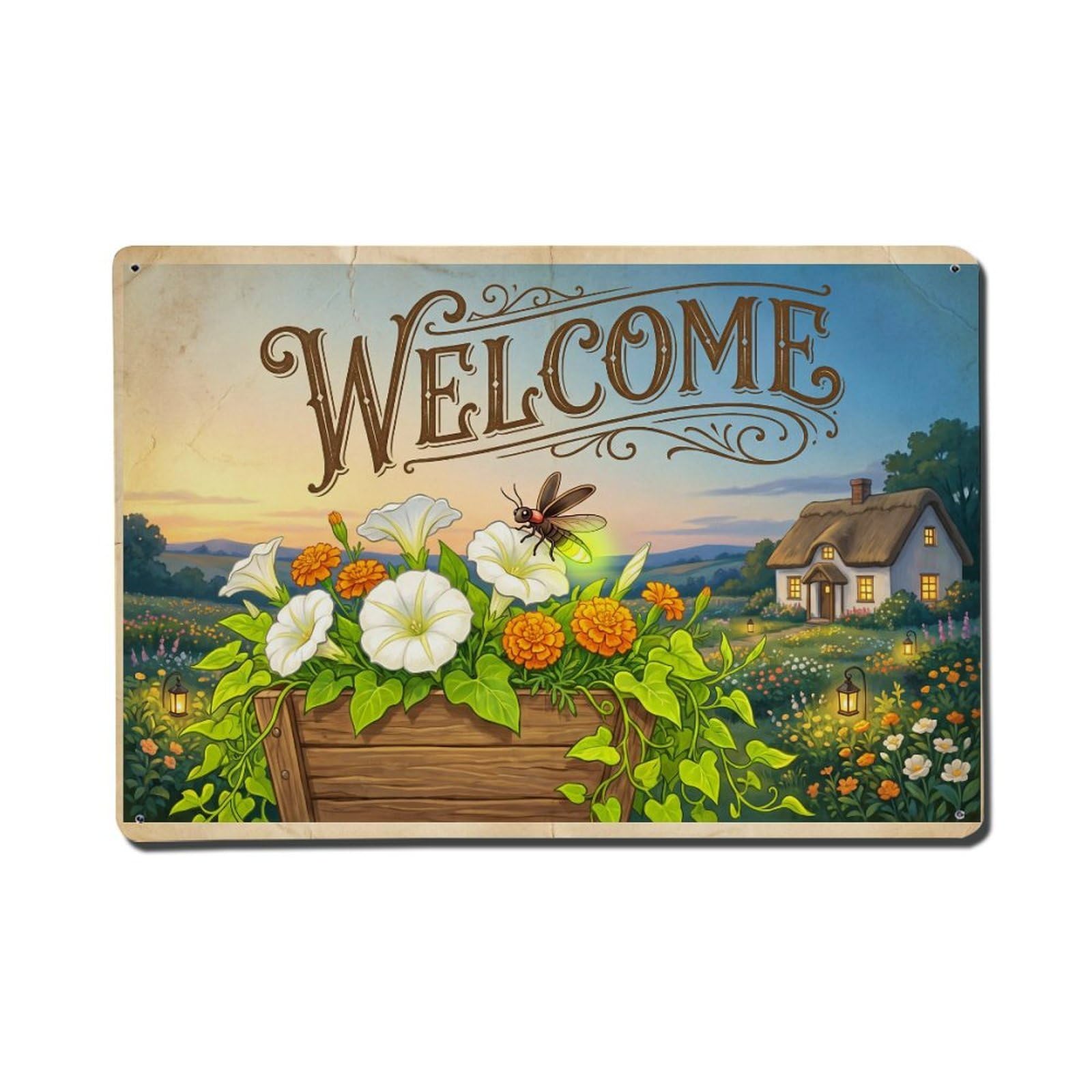Vintage Welcome Firefly Backyard Bliss Metal Tin Sign