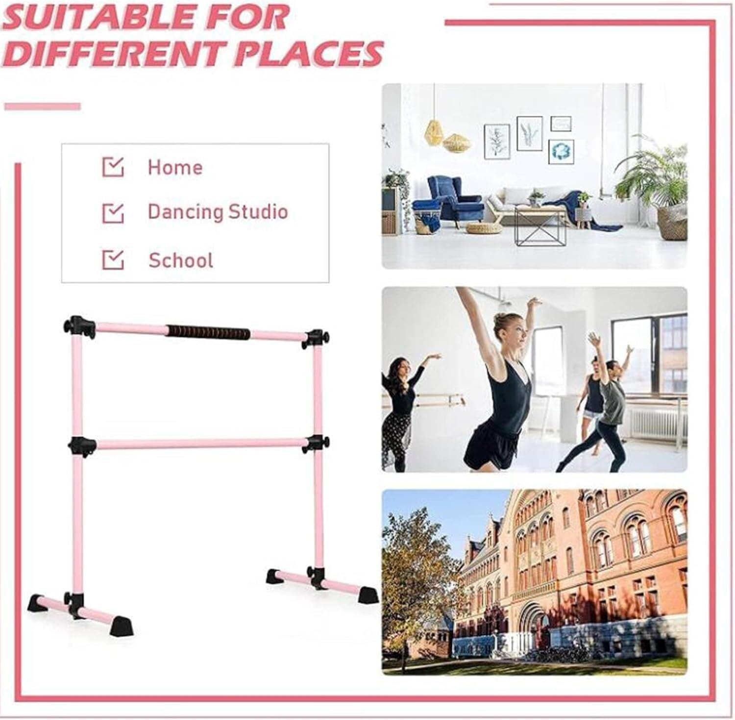Portable Independent Parallel Bars, Adjustable Height Fitness Dance Bar, Stretching Home Gym, Barre Fitness Equipment