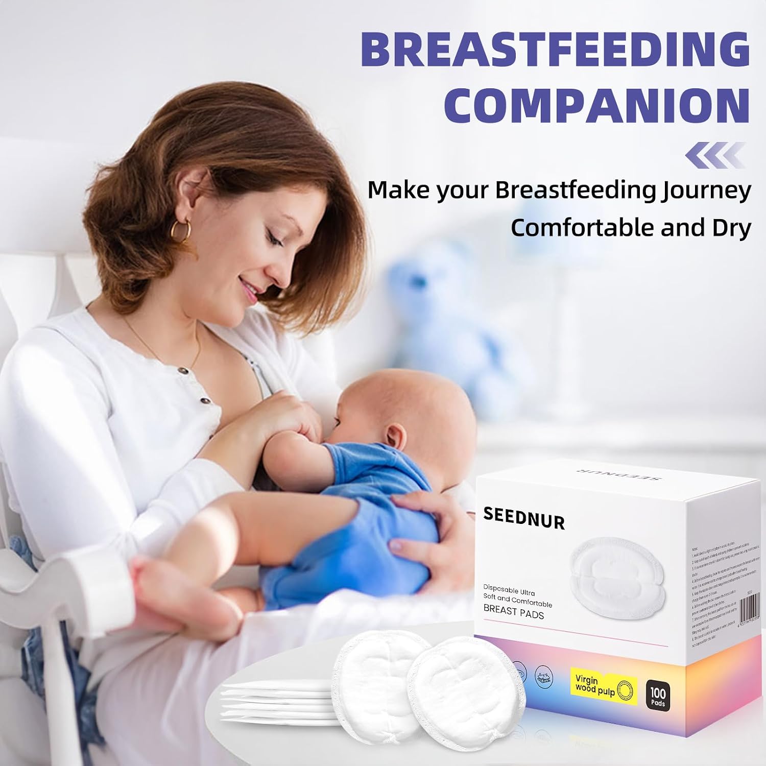 Disposable Nursing Pads, Breast Pads for Leaking Milk 100 Count, 0.04cm Ultra-Thin, Ultra-Absorbent, No Shedding, Individually, Soft & Breathable Nipple Pads Breastfeeding Essentials for Moms