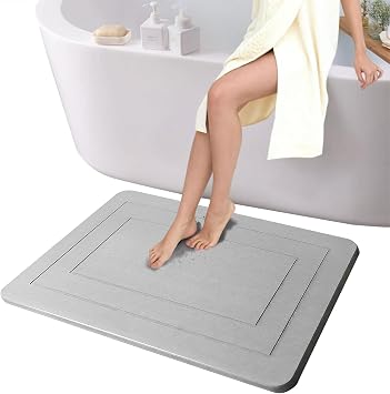 Diatomaceous Earth Bath Mat, Stone Bath Mat for Bathroom, Non-Slip Fast-Drying Mat for Kitchen Counter, Stone Shower Mat, High Water Absorbency Bathroom Floor Mat, 23.6x15.7in