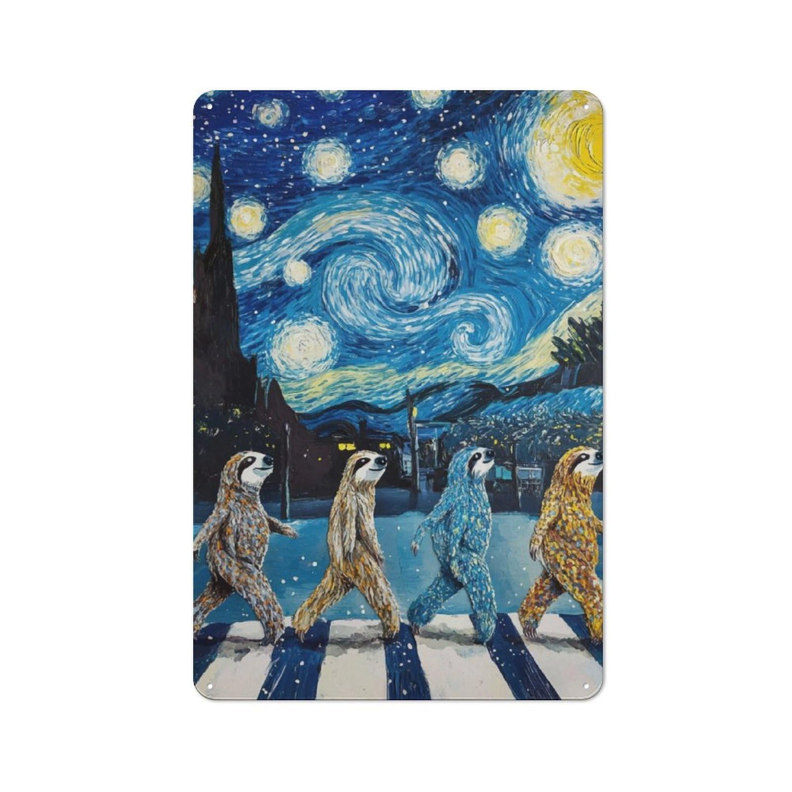 Junmoney Sloth Abbey Road Office Metal Sign 30X20cm, Understated Office Wall Decor For Workspace, Cafe, Shop Or Desk Area