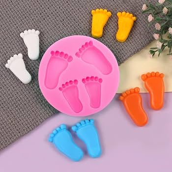 4 PCS Baby Feet Silicone Fondant Molds – 3D Cake Decorating Moulds For Baby Showers & Baking