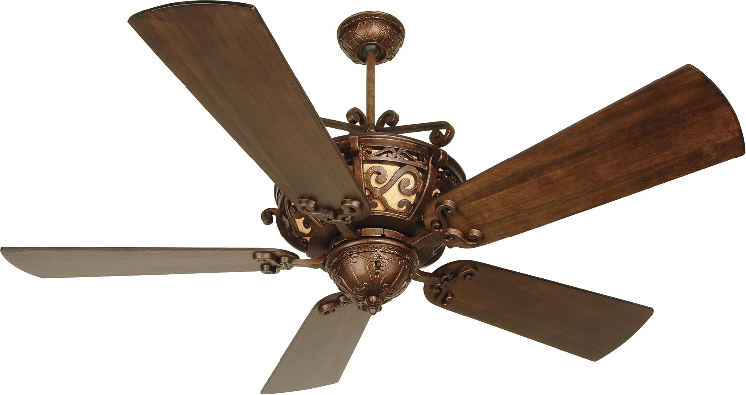 Craftmade 54" Toscana Ceiling Fan in Peruvian Bronze Finish, reversible hand scraped/smooth Walnut Blades, Upper Lighted Housing, Heavy-Duty 3-Speed Motor, TO54PR5
