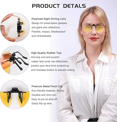 Miniatura 2 de FONHCOO Lentes de sol de conducción nocturna con clip, paquete de 2 lentes de visión nocturna sobre lentes graduados para mujeres y hombres (2