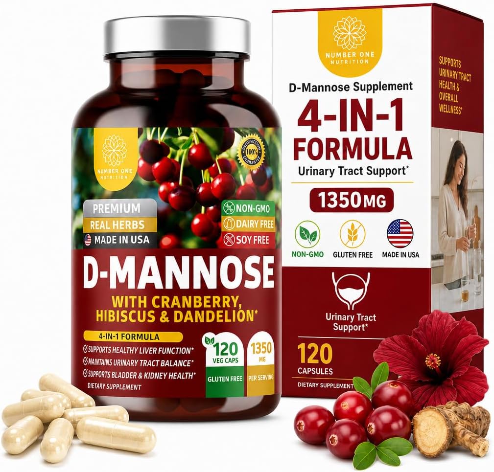Premium D Mannose Supplement for Women and Men [Max Strength, 1350MG] Natural D-Mannose with Cranberry, Hibiscus and Dandelion for Urinary Tract Health, 120 Count