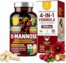 Premium D Mannose Supplement for Women and Men [Max Strength, 1350MG] Natural D-Mannose with Cranberry, Hibiscus and Dandelion for Urinary Tract Health, 120 Count (120 Count (Pack of 1)
