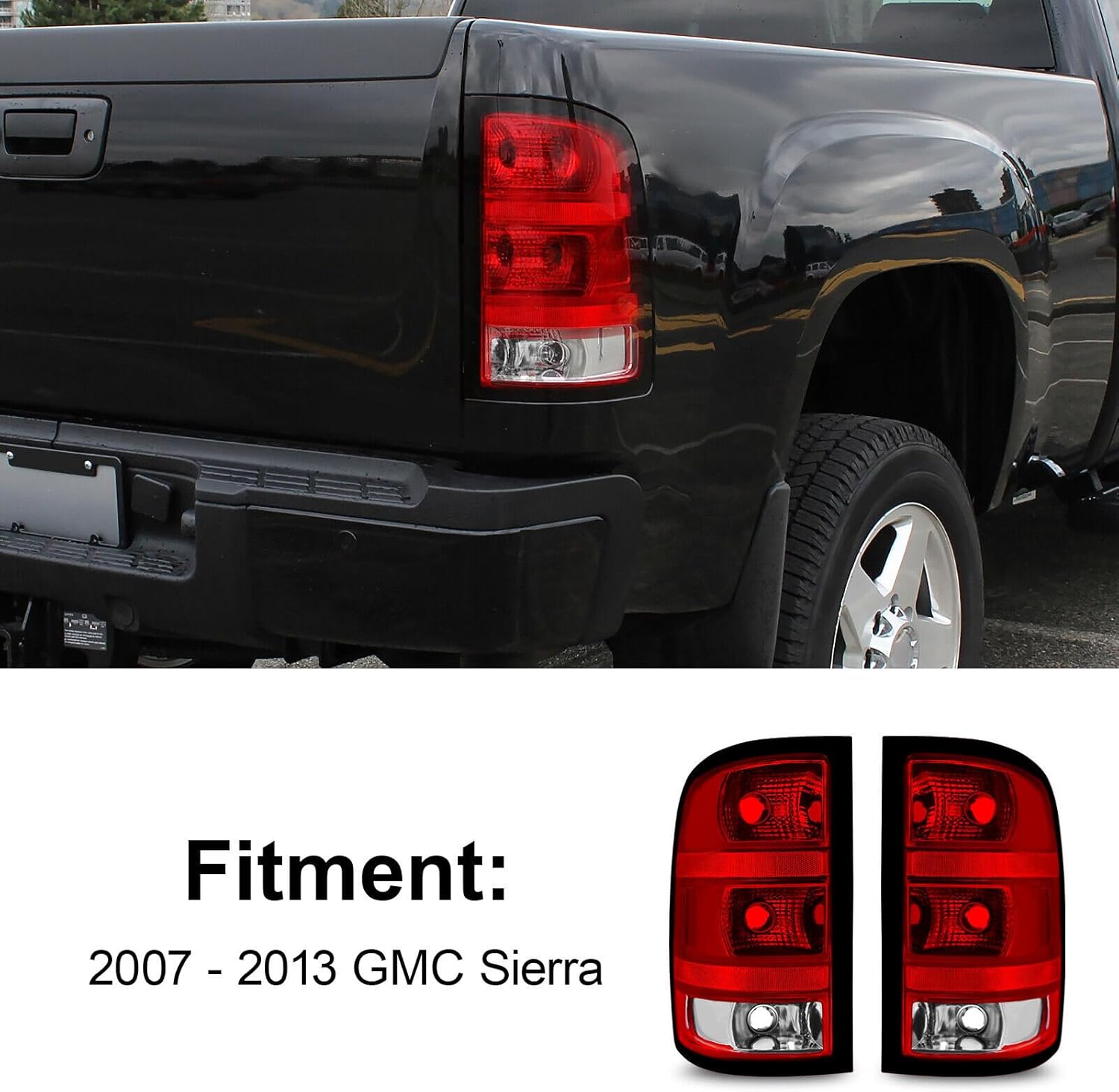 APSVE Factory Style Tail Light Assembly Compatible With 2007 2008 2009 2010 2011 2012 2013 GMC Sierra 1500 2500HD 3500HD Taillights Brake Signal Assembly with Bulb and Harness