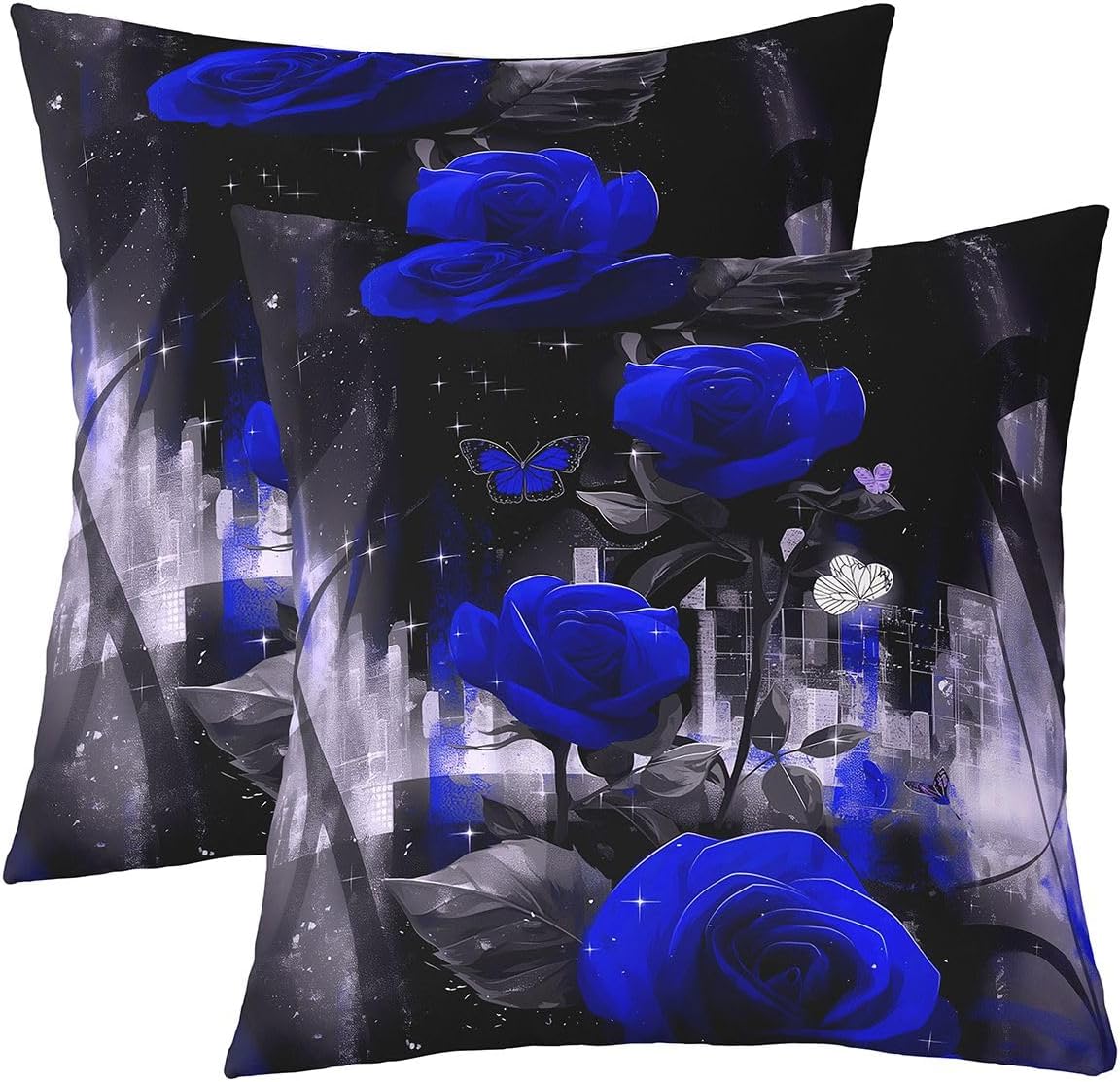 Erosebridal Blue Rose Valentine Throw Pillow Covers 16x16 Set of 2 Romantic Flower Butterfly Pillow Covers Floral Flowers Cushion Cover Lovers Modern Fashion Pillow Cases for Couch Sofa