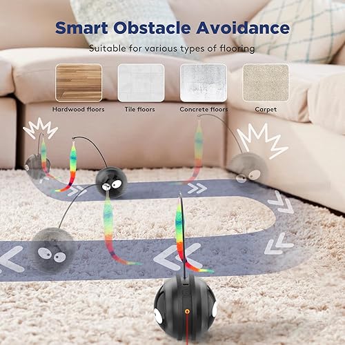 Miniatura 4 de Juguetes para gatos de interior, innovadora bola de juguete interactiva para gatos con canto de pájaros, juguete automático recargable por USB,