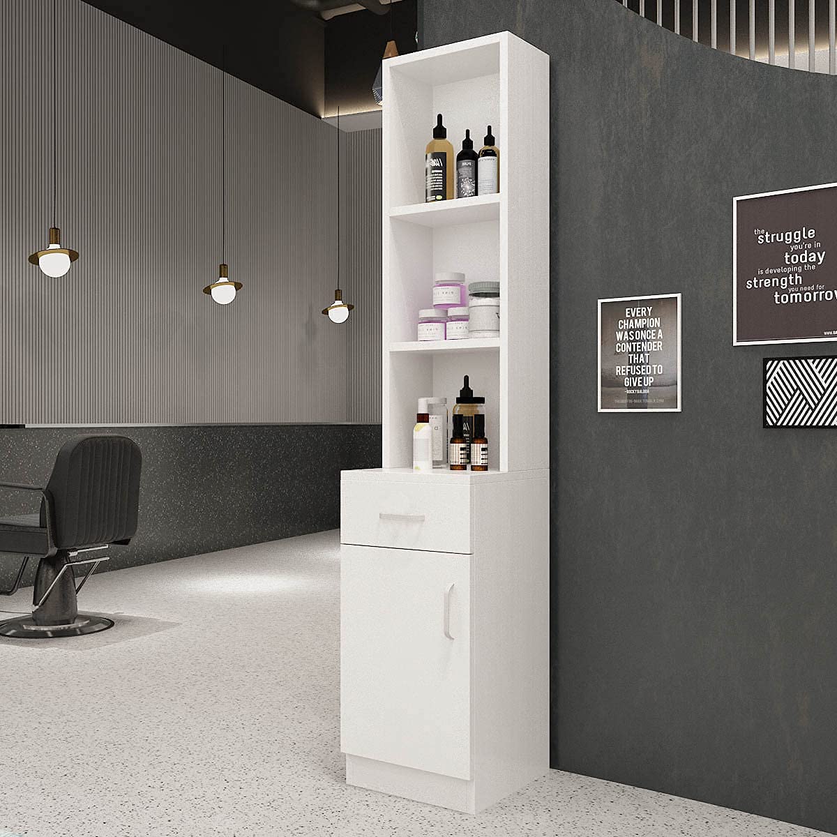 Paddie Wall Mount Barber Station Hair Stylist Salon Equipment Set Beauty Spa Furniture with Shelves/Drawers/Storage Cabinet (White) : Beauty & Personal Care