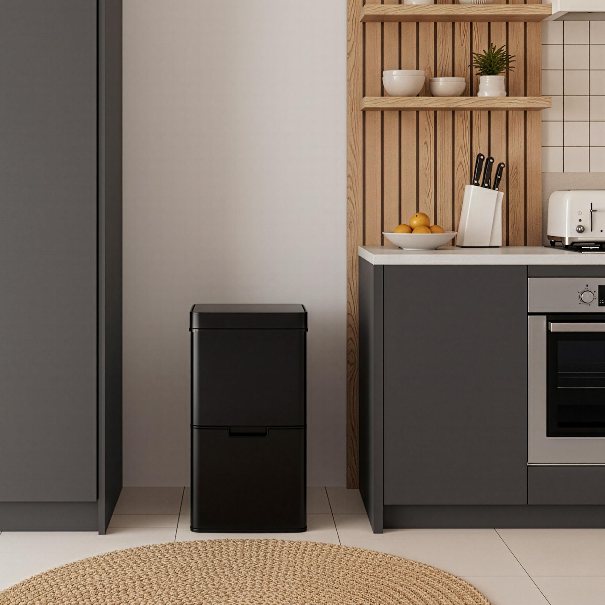 [en.casa] Sensor Mülleimer Venna Küche Mülltrennsystem 3 Fächer 72 L Abfalleimer Edelstahl mit Deckel 83 x 42 x 32 cm Schwarz
