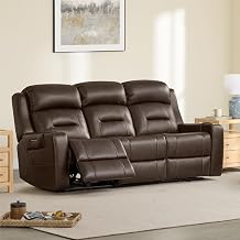 Watson & Whitely Genuine Leather Lay Flat Power Reclining Sofa, Brown