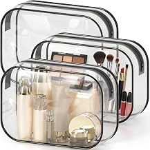 HOTOR Clear Toiletry Bag for Men & Women - TSA Approved Travel Essentials, Waterproof PVC Zippered Makeup Bag for Gym, Airplane & Daily Use, 8.8" x 6.0" x 2.2", 3 Packs