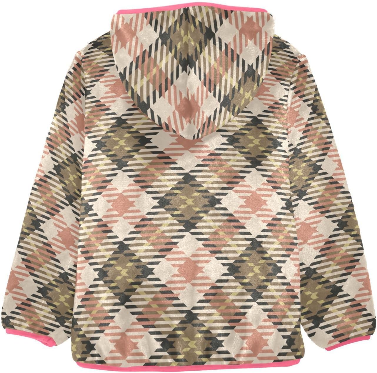 GuoChe Plaid Cream Pink Brown Girls Sherpa Lined Hoodie