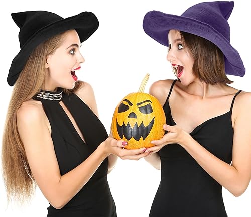 Miniatura 4 de 3 piezas de sombrero de bruja de Halloween, sombrero de bruja de lana cinitada, sombreros de mago para adultos para Halloween, accesorio de disfraz