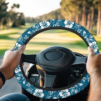 White Hibiscus Flower Golf Cart Steering Wheel Cover Club Car Steering Wheel Protective Cover - Lightweight Golf Cart Accessories Easy to Install